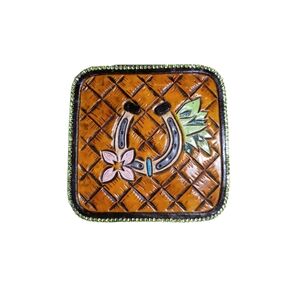 Handcrafted Genuine Leather Tooled Travel Jewelry Box Horseshoe